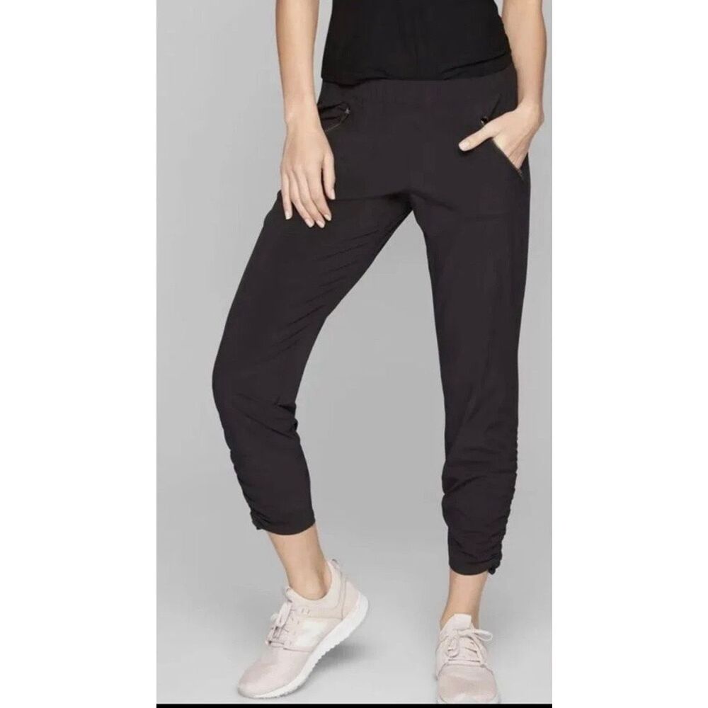 Athleta Aspire Ankle Pants Adjustable Ruche Sides Black Women’s Size 10